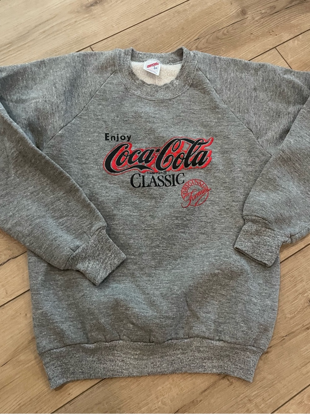 Vintage 90s Coca-Cola Classic Graphic Crewneck Sweatshirt Jerzees Grey Small
